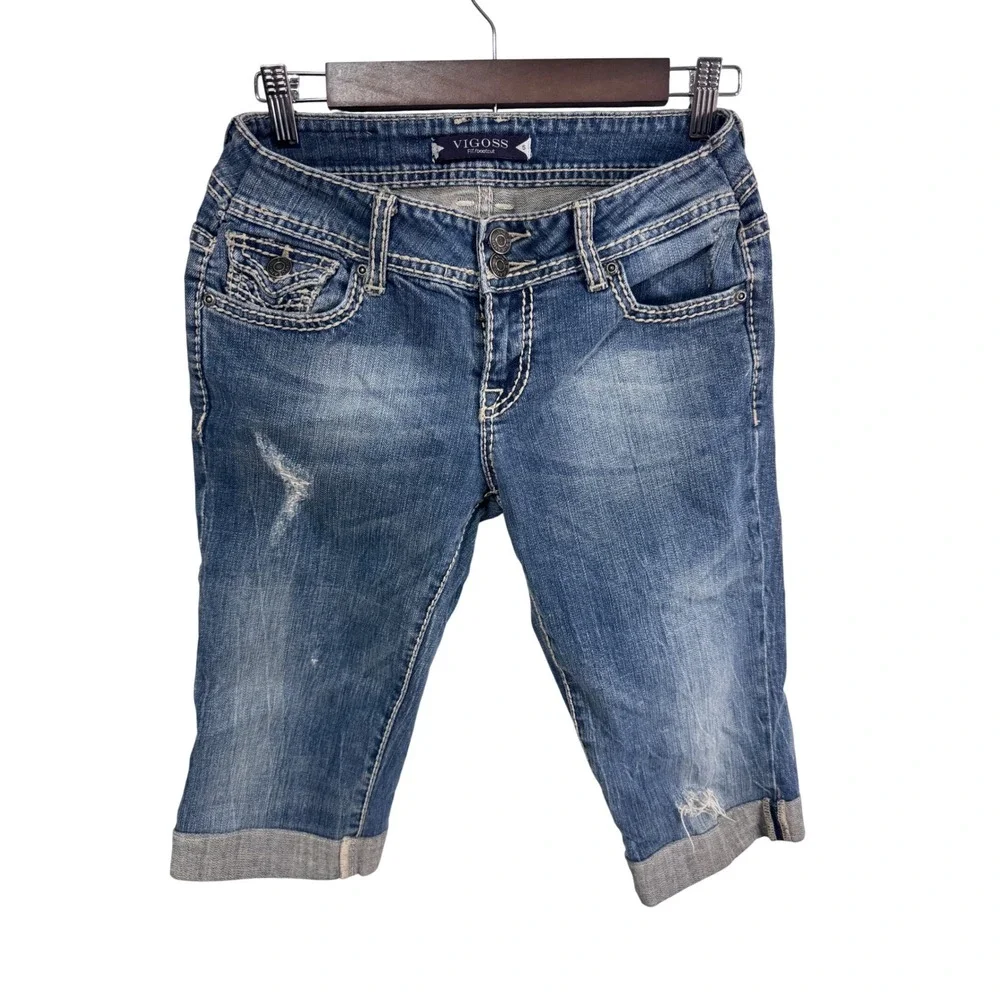 Vigoss Women's Denim Bermuda Shorts Distressed‎ Mid Rise Size 5